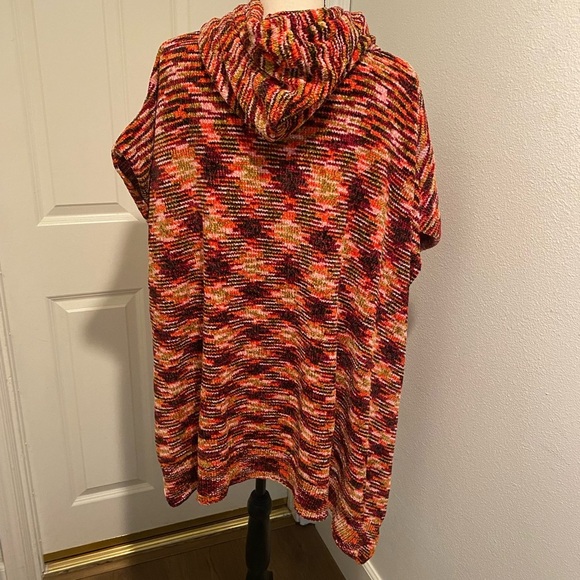 Women’s Poncho Boho Hooded Chenille Multi Colored Oversized One Size NEW - Picture 3 of 12